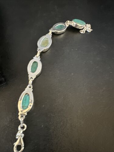 Navajo Blue Turquoise Link Bracelet | Sterling Silver | 8" | Authentic Native American Handmade | 15466