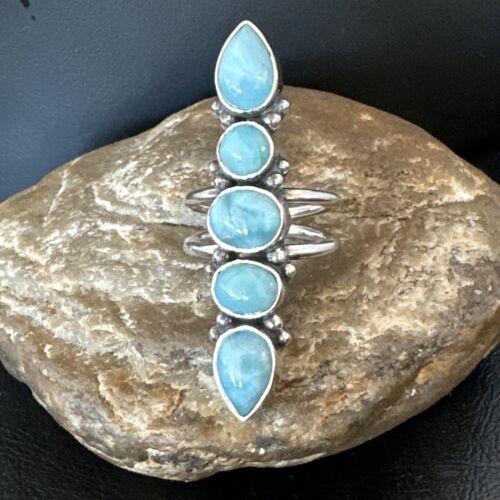 Navajo Blue Larimar Multi-Stone Ring | Authentic Native American Sterling Silver | Multi-Stone | Sz 9.5 | 15974