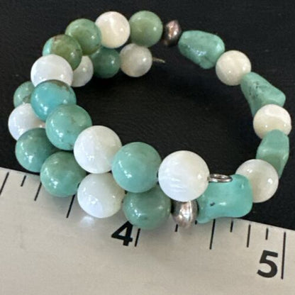 Turquoise Memory Wire Bracelet | Stainless Steel | Mother of Pearl Beads | 7" | 17629