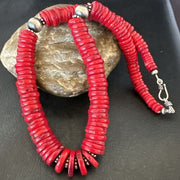 Authentic Native American Red Coral Graduated Navajo Pearls Necklace | Sterling Silver | 18" | 17537