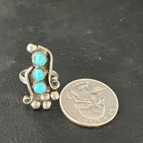 Navajo Blue Cluster Turquoise Ring | Authentic Native American Sterling Silver | Multi-Stone | Sz 3 | 15358