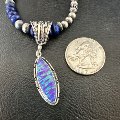 Navajo Lapis Purple Opal Pendant Necklace | Sterling Silver | 20" | Authentic Native American Handmade | 17551