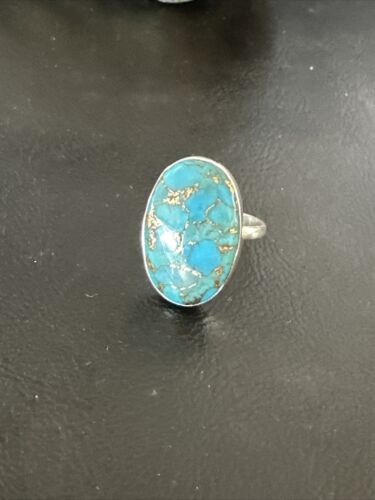 Navajo Blue Mojave Turquoise Ring | Sterling Silver | Adjustable Sz 8 | Authentic Native American Handmade | 15712