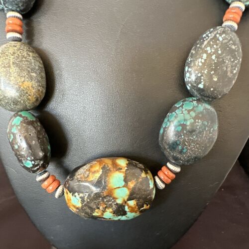 Men's Chunky Spiderweb Turquoise Necklace | Navajo Sterling Silver | Authentic Native American | 21" | 16236 Graduated
