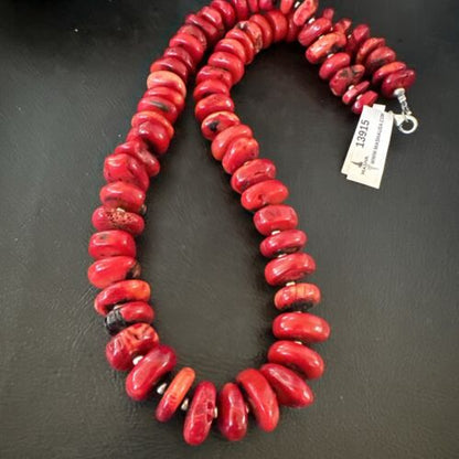 Navajo Pearl Bamboo Coral Necklace | Sterling Silver | 22" | Authentic Native American Handmade | 13915
