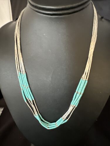 Turquoise 5-Strand Heishi Necklace | Liquid Sterling Silver | Authentic Native American Handmade | 15046