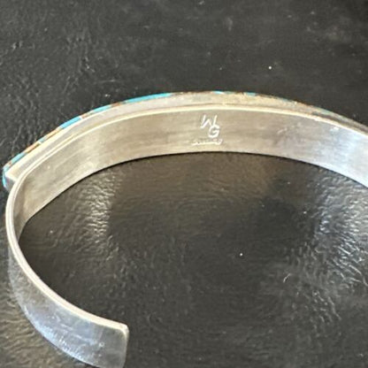 Navajo Men's Blue Mojave Turquoise Inlay Bracelet | Sterling Silver | Authentic Native American Handmade | 15065 - Masha USA