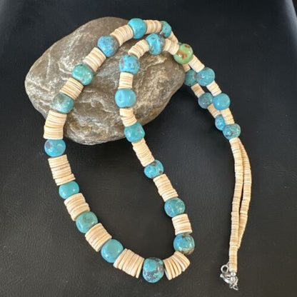 Santo Domingo Blue Nugget Turquoise Necklace | Sterling Silver | 28" | Authentic Native American Handmade | 15292