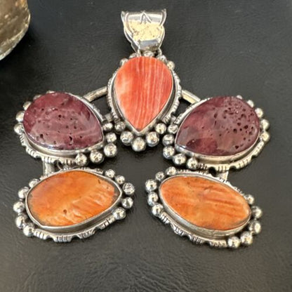 Navajo Spiny Oyster Naja Pendant Necklace | Sterling Silver | Native American Handmade | 16099