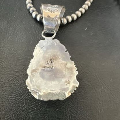 Navajo Pearls Turquoise Necklace with Royston Pendant | Sterling Silver | Authentic Native American Handmade | 17130