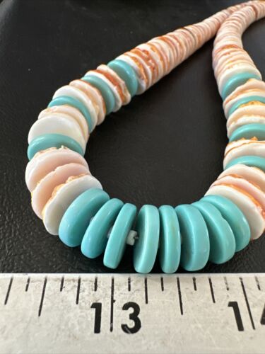 Navajo Sterling Silver Blue Turquoise & Spiny Oyster Graduated Necklace | Authentic Native American | 23" | 16902
