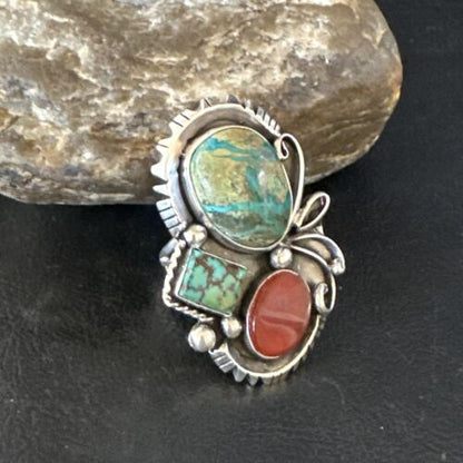 Navajo Blue Turquoise Cluster Ring | Authentic Native American Sterling Silver | Multi-Stone | Sz 10 | 14840 - Masha USA