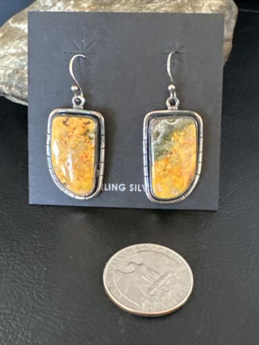 Navajo Bumblebee Jasper Earrings | Sterling Silver | Authentic Native American Handmade | 15828