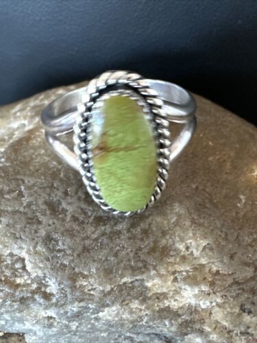 Navajo Green Gaspeite Ring | Sterling Silver | Sz 7.5 | Authentic Native American Handmade | 16400
