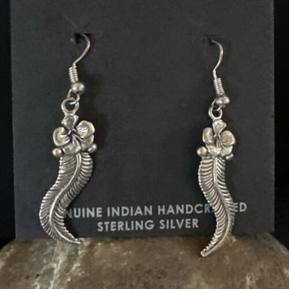 Navajo Sterling Silver Leaf Feather Earrings | Authentic Native American Handmade | 16971