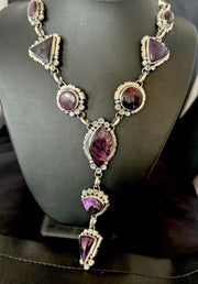 Navajo Sugilite Lariat Necklace | Sterling Silver Pendant | 30" | Authentic Native American Handmade | 16753