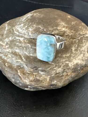 Navajo Blue Larimar Ring | Sterling Silver | Sz 8 | Authentic Native American Handmade | 17590