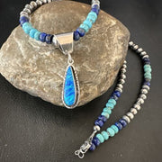 Navajo Blue Opal Turquoise Pendant Necklace | Sterling Silver | Authentic Native American Handmade | 16764