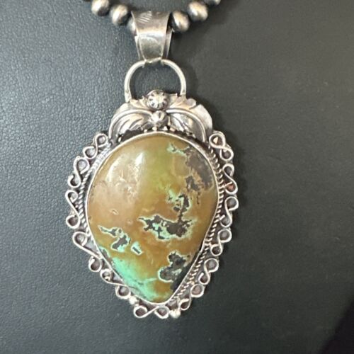 Navajo Mint Green Turquoise Pendant Necklace | Sterling Silver | Authentic Native American Handmade | 15034