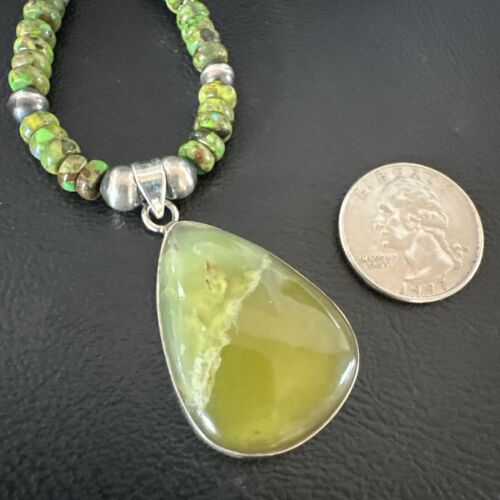 Navajo Green Turquoise Pendant Necklace | Sterling Silver | Authentic Native American Handmade | 16916