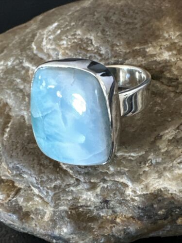 Navajo Blue Larimar Ring | Sterling Silver | Sz 8 | Authentic Native American Handmade | 17585