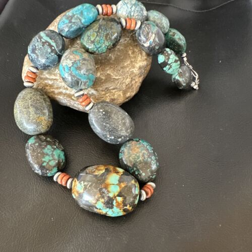 Men's Chunky Spiderweb Turquoise Necklace | Navajo Sterling Silver | Authentic Native American | 21" | 16236 Graduated
