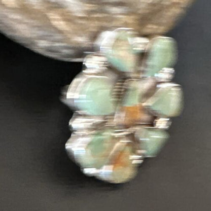 Navajo Green Turquoise Cluster Ring | Authentic Native American Sterling Silver | Multi-Stone | Sz 7 | 16858