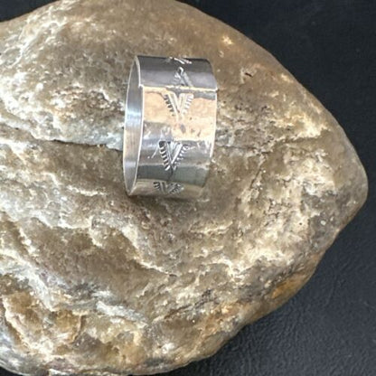 Men's Wide Band Navajo Stamped Ring | Sterling Silver | Sz 12 | Authentic Native American Handmade | 14980