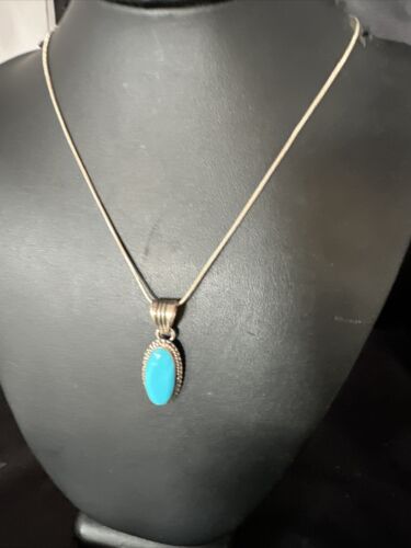 Navajo Blue Turquoise Pendant Necklace | Sterling Silver Chain | Authentic Native American Handmade | 20" | 12601