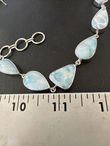 Navajo Blue Larimar Bracelet | Sterling Silver Link | 8" | Authentic Native American Handmade | 16082