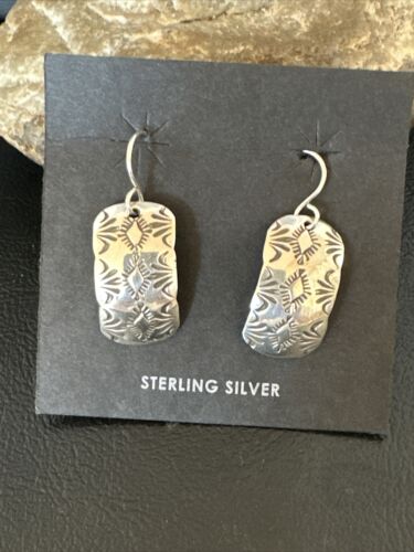 Navajo Sterling Silver Stamped Earrings | Authentic Native American Handmade | 15939