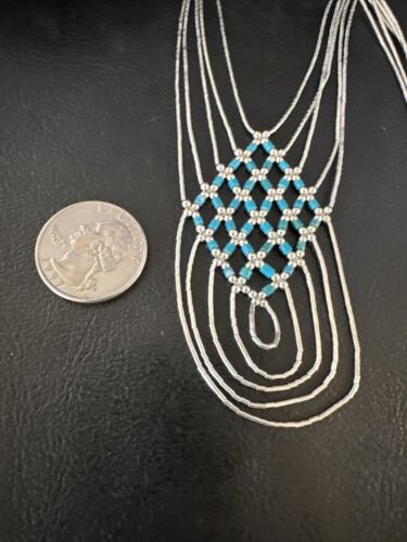 Crisscross Blue Turquoise Heishi Necklace | 5 Strand Liquid Sterling Silver | 22" | 15880