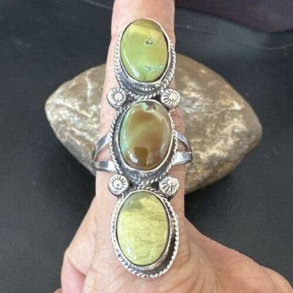 Navajo Green Royston Turquoise Multi-Stone Ring | Authentic Native American Sterling Silver | Sz 10.5 | 16723