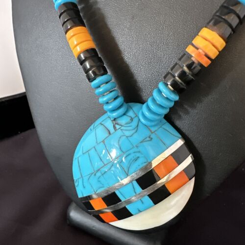 Santo Domingo Shell Turquoise Spiny Inlay Necklace | Sterling Silver | 22" | Authentic Native American Handmade | 15321