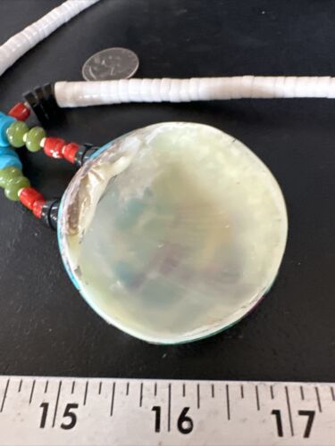 Santo Domingo Shell Turquoise Coral Inlay Necklace | Sterling Silver | 22" | Stabilized | 15324