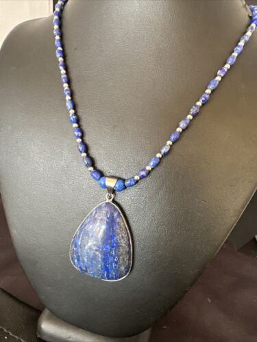 Navajo Blue Denim Lapis Pendant with Pearls | Sterling Silver Necklace | 22" | Authentic Native American Handmade | 16578