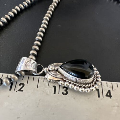 Native American Men's Pendant | Navajo Pearls | Sterling Silver Black Onyx Necklace | 16131
