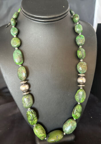 Navajo Green Turquoise Chunky Necklace | Sterling Silver | 23" | Authentic Native American Handmade | 15204