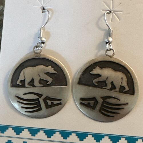 Hopi BearPaw Dangle Earrings | Sterling Silver | Authentic Native American Handmade | 16841