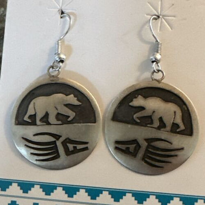 Hopi BearPaw Dangle Earrings | Sterling Silver | Authentic Native American Handmade | 16841
