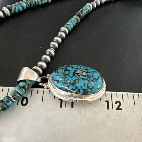 Navajo Men's Blue Spiderweb Turquoise Pendant Necklace | Sterling Silver | 17081