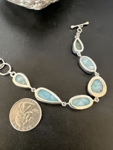 Navajo Blue Larimar Link Bracelet | Sterling Silver | 8" | Authentic Native American Handmade | 16081