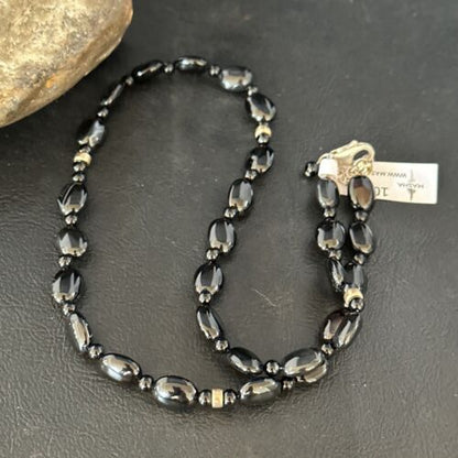 Navajo Black Onyx Necklace | Sterling Silver & Gold Filled | 18" | Authentic Native American Handmade | 10018