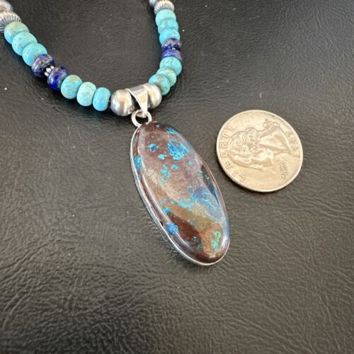 Navajo Blue Turquoise Jasper Lapis Inaly Pendant Necklace | Sterling Silver | 16926
