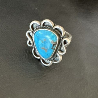 Navajo Blue Kingman Turquoise Ring | Sterling Silver | Sz 7.5 | Authentic Native American Handmade | 15894