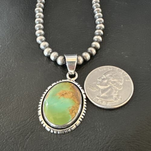 Navajo Green Gaspeite Pendant Necklace | Sterling Silver | Authentic Native American Handmade | 16363