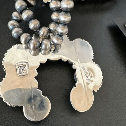 Navajo Ultra Rare Green Sonoran Gold Turquoise Squash Blossom Necklace Set | Sterling Silver | 17208