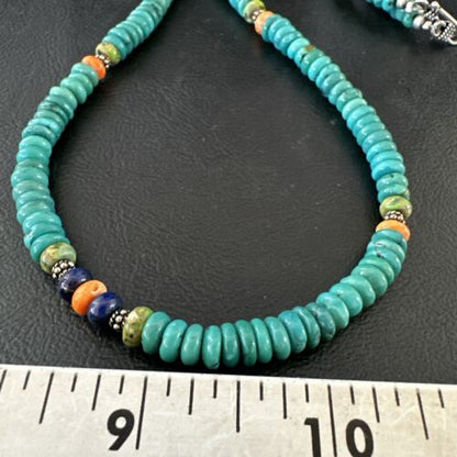 Navajo Blue Turquoise Spiny Oyster Necklace | Sterling Silver | 31" | Authentic Native American Handmade | 17487