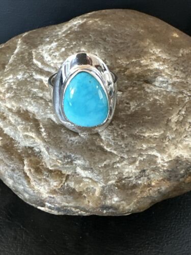 Navajo Sterling Silver Blue Kingman Turquoise Ring | Sz 8 | Authentic Native American Handmade | 17597