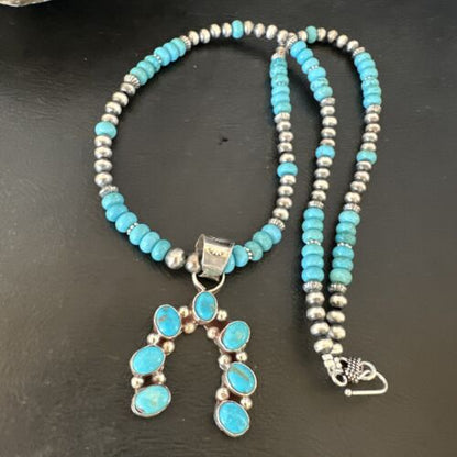 Men's Blue Turquoise Naja Pendant Necklace | Navajo Pearls | Sterling Silver | 16038